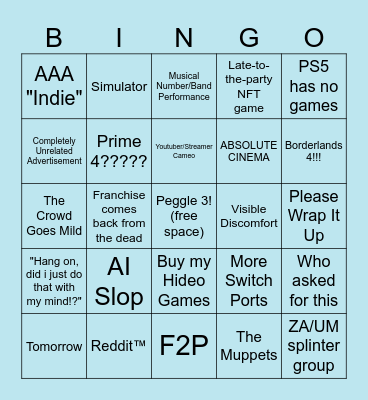 TGA 2024 Bingo Card