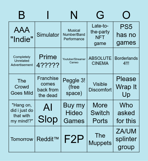 TGA 2024 Bingo Card
