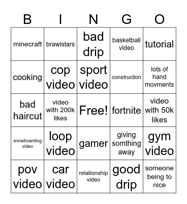 youtube shorts bingo Card