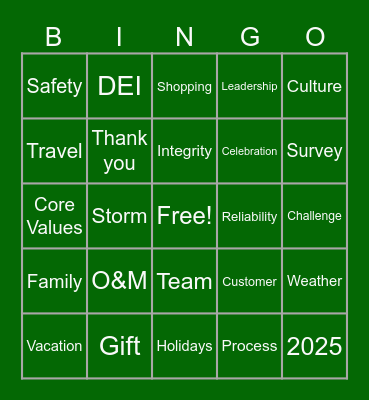 Utility Support Year-End Bingo Card