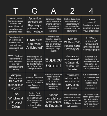 TGA 2024 - Impossible Bingo Card