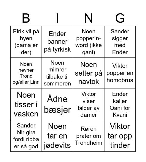 Bingo Erik Bingo Card