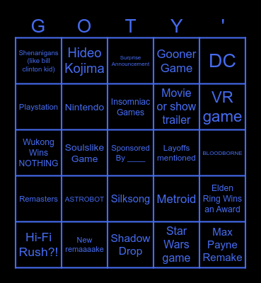 The Game Awards '24 Bingo Card