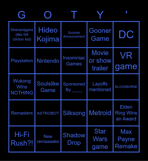 The Game Awards '24 Bingo Card