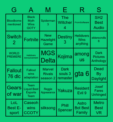 game awards 2024 Bingo Card