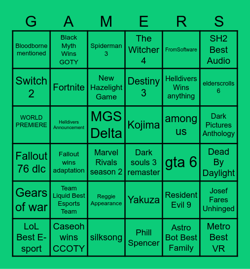 game awards 2024 Bingo Card