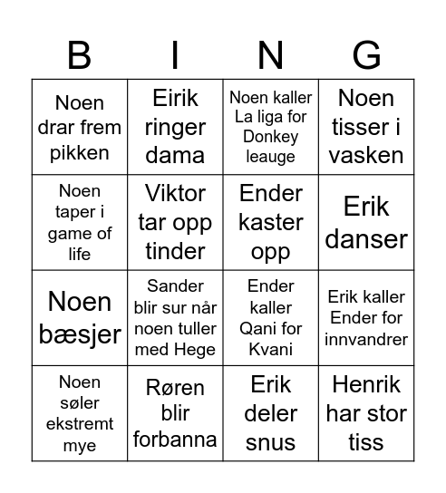 Bingo Qani Bingo Card