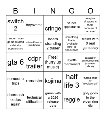 GAME AWARDS 2024 Bingo Card