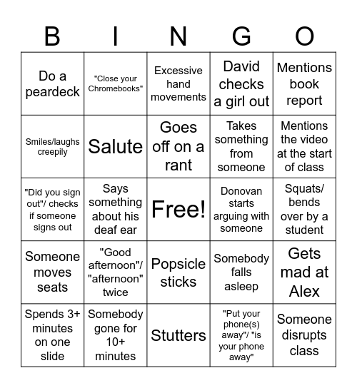 Mr. Hansen's Class Bingo Card