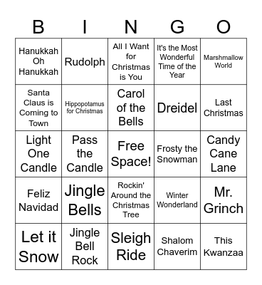 Holiday Music Bingo Card