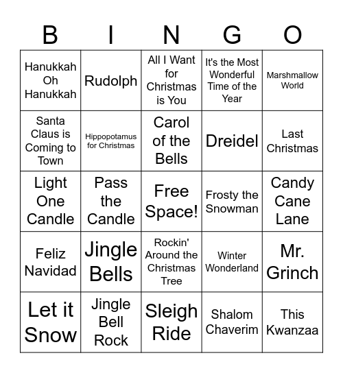 Holiday Music Bingo Card