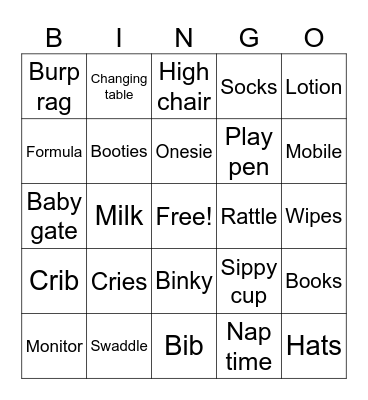 Baby Shower Bingo Card