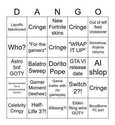 Dango Game Awards Bingo! Bingo Card