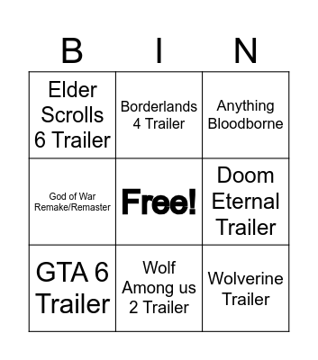 Game Awards 2024 Bingo Card