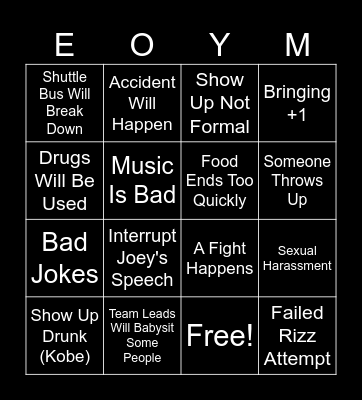 End of Year Mess Bingo Card