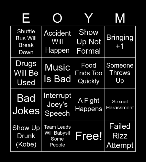 End of Year Mess Bingo Card