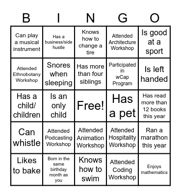 Networking Bingo Card