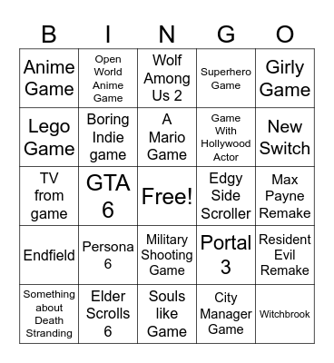 The Game Awards Bingo Card