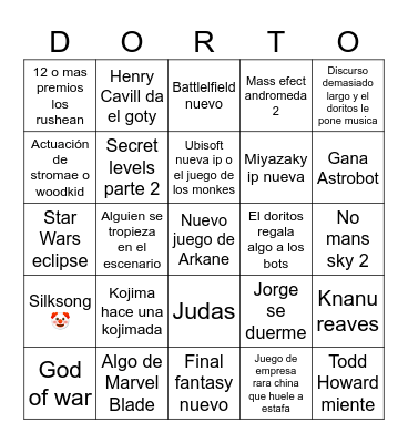 Doritos Awards Bingo Card