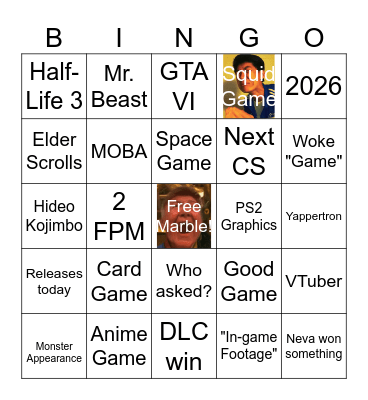Game Show Awards Bingo Card