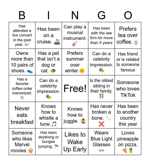 Hilliard Law Holiday Party Human Bingo Card