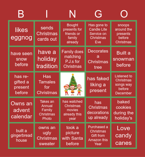 Virtual Holiday Bingo Card