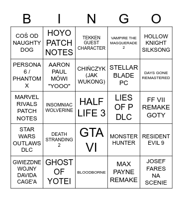 THE GAME AWARDS 2024 Bingo Card