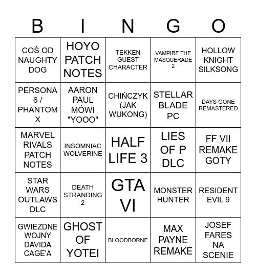 THE GAME AWARDS 2024 Bingo Card