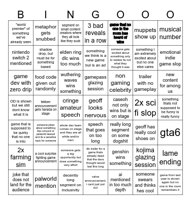 game awards 2025 Bingo Card