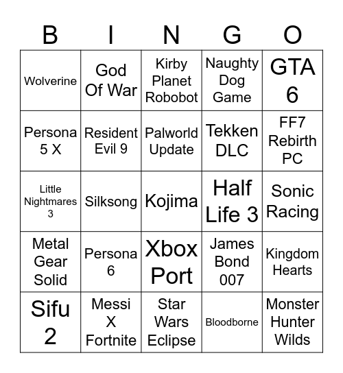 The Game Awards Bingo Card