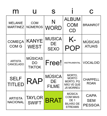 bingo spotify Bingo Card