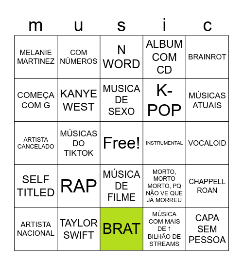 bingo spotify Bingo Card