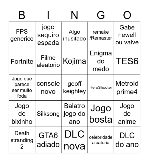 GOTY freezer Bingo Card