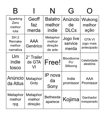 Bingo TGA 2024 Bingo Card