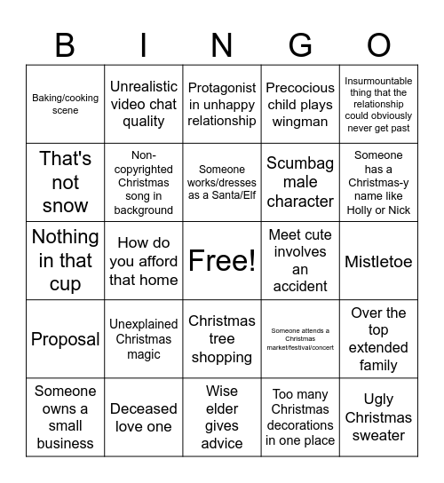 Hallmark Christmas Movie Bingo Card