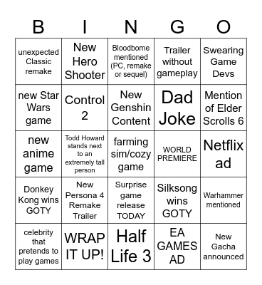 THE GAME AWARDS!! Bingo Card