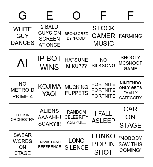 THE LAME AWARDS 2024 Bingo Card