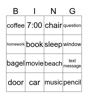 Welcome Back Bingo Card