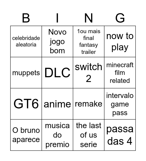 Game Awards 2024 Bingo Card