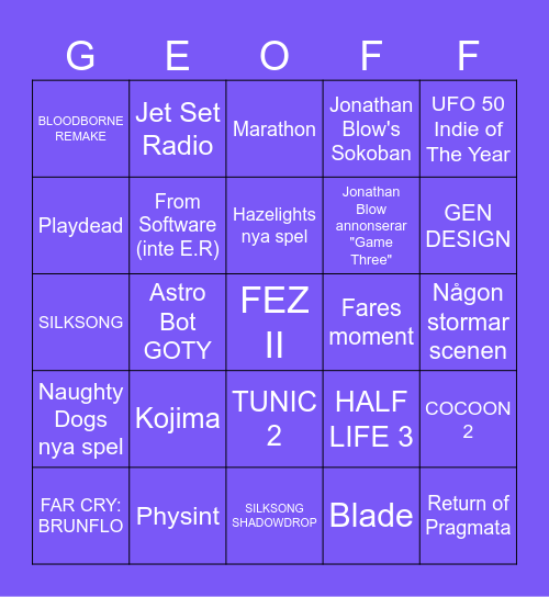 GAME AWARDS 2024 Bingo Card