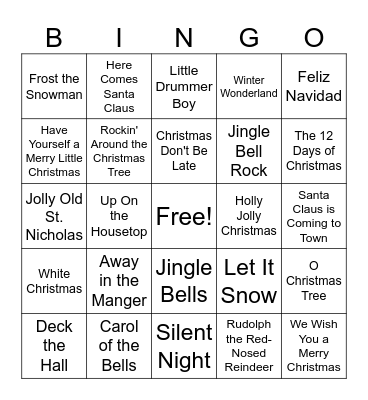 Holiday Music Bingo Card