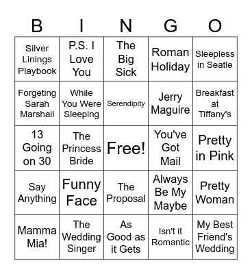 Romantic Comedy Bingo Card