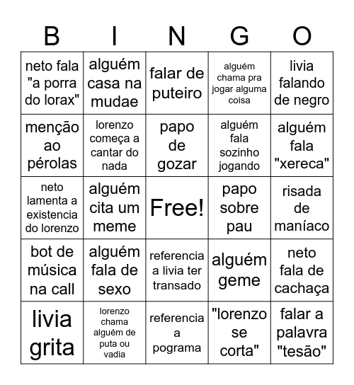 a porra do lorax Bingo Card