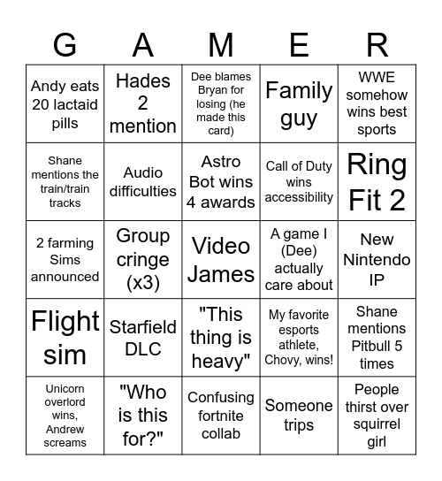 Dee games Bingo Card