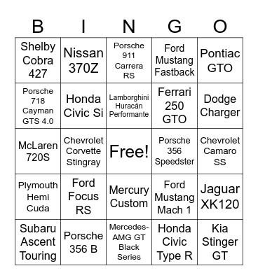 The Eastman Agency - Cars and Coffee BINGO Card