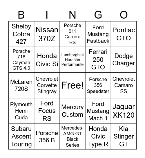 The Eastman Agency - Cars and Coffee BINGO Card