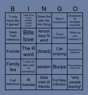 "Beef" Video Games BINGO Card