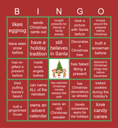 Virtual Holiday Bingo Card