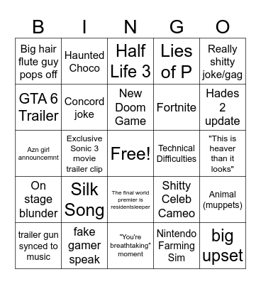 The Game Awards Bingo Card