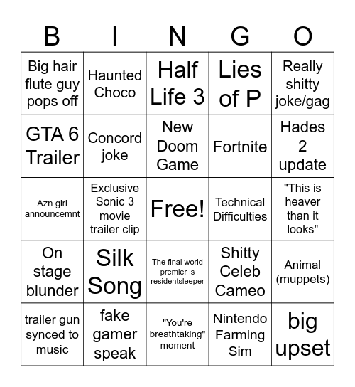 The Game Awards Bingo Card